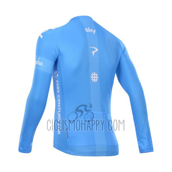 Sky Cycling Jersey Bib Tight 2014 Long Sleeve White and Blue
